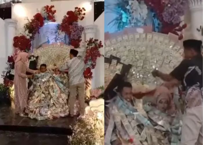 Viral Pengantin di Bangkalan Dikalungi Uang Sampai Tutupi Gaun