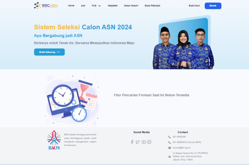 Tangkapan layar laman SSCASN CPNS 2024. SSCASN CPNS 2024. Laman resmi SSCASN CPNS 2024.(Badan Kepegawaian Negara (BKN))