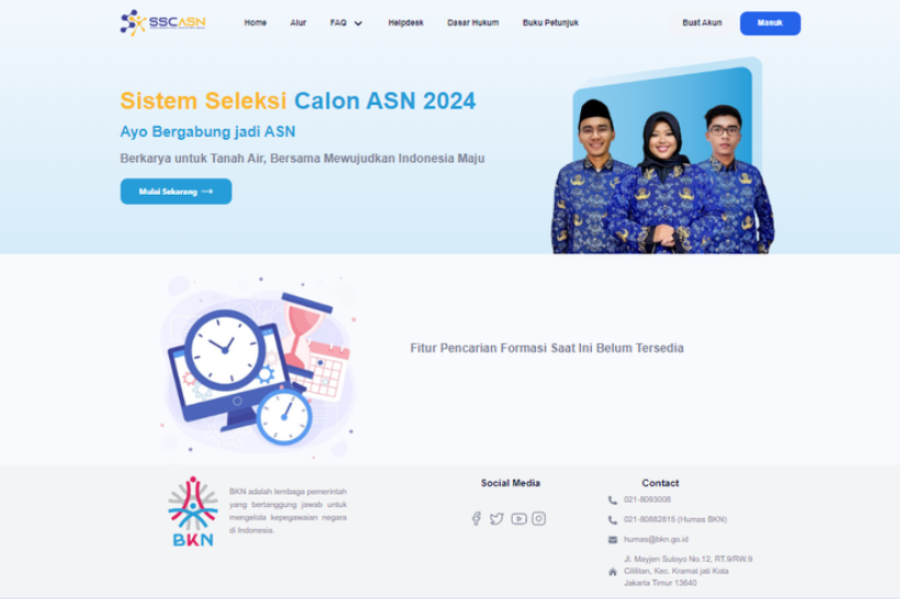 Tangkapan layar laman SSCASN CPNS 2024. SSCASN CPNS 2024. Instansi sepi dan ramai peminat pada CPNS 2023.(Badan Kepegawaian Negara (BKN))