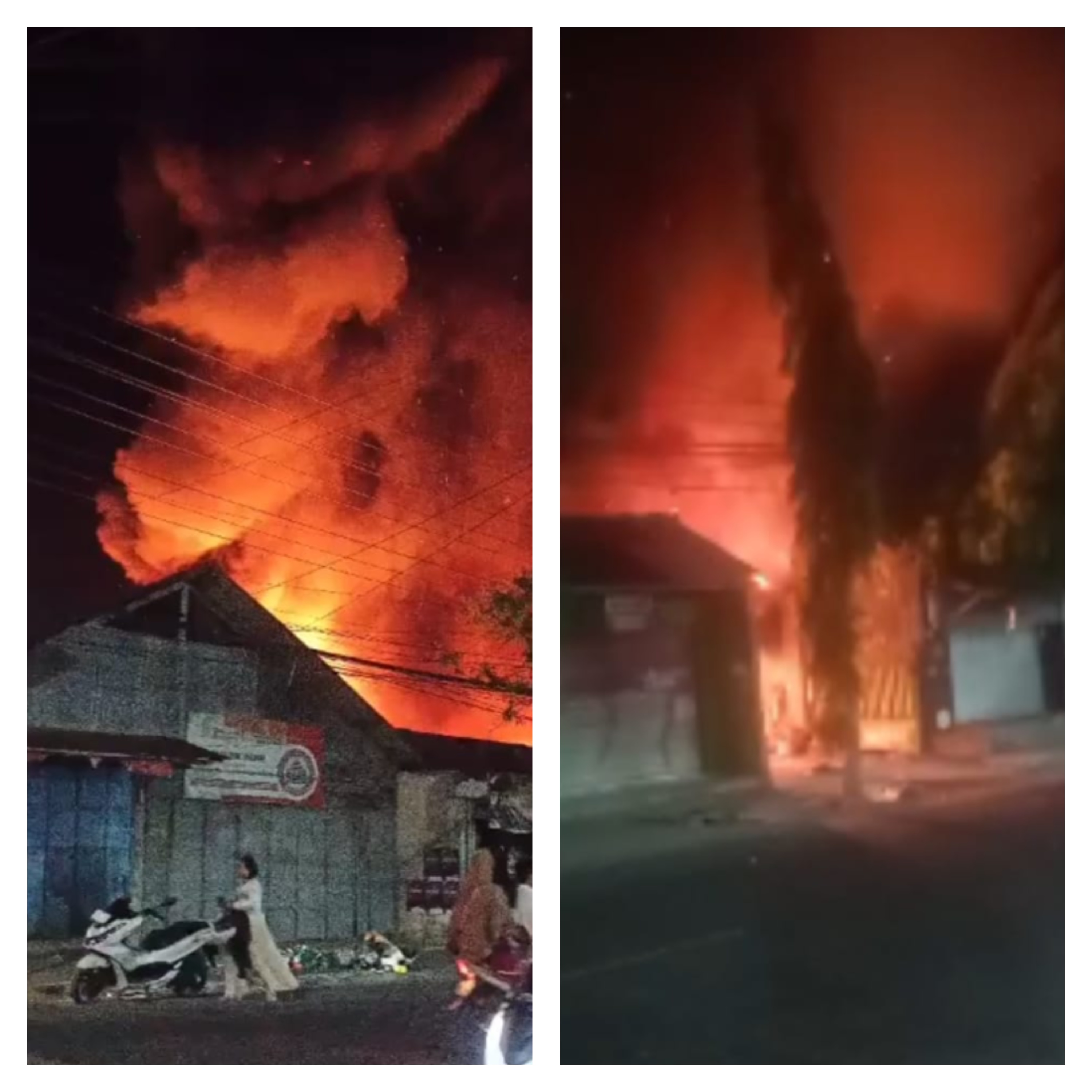 Gudang Rongsokan di Sampang Terbakar, Api Merembet ke Tiga Rumah Warga. (Kolase RadarBangkalan.id)