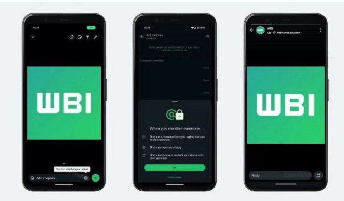 Ilustrasi: Fitur baru WhatsApp Mention Status. (WABetaInfo)