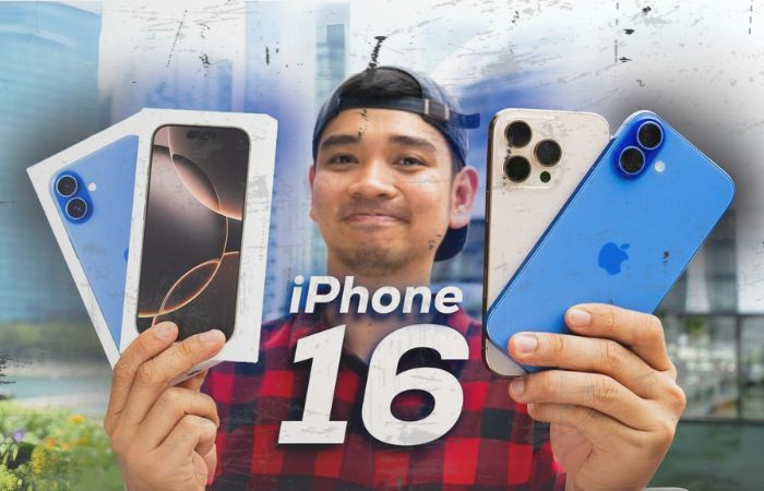 David Gadgedtin di video youtube nya dengan judul: Rp45 JUTA... UNBOXING iPhone 16 & 16 PRO!!!. (thumbnail youtube david gadgedtin)
