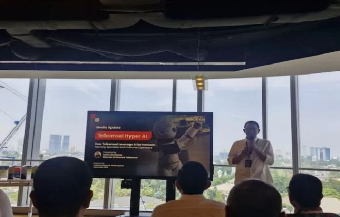 Jumpa pers perkenalkan teknologi AI di jaringan Telkomsel di kantor pusat Telkomsel, Jakarta, Kamis (26/9). (RianAlfianto/JawaPos.com).
