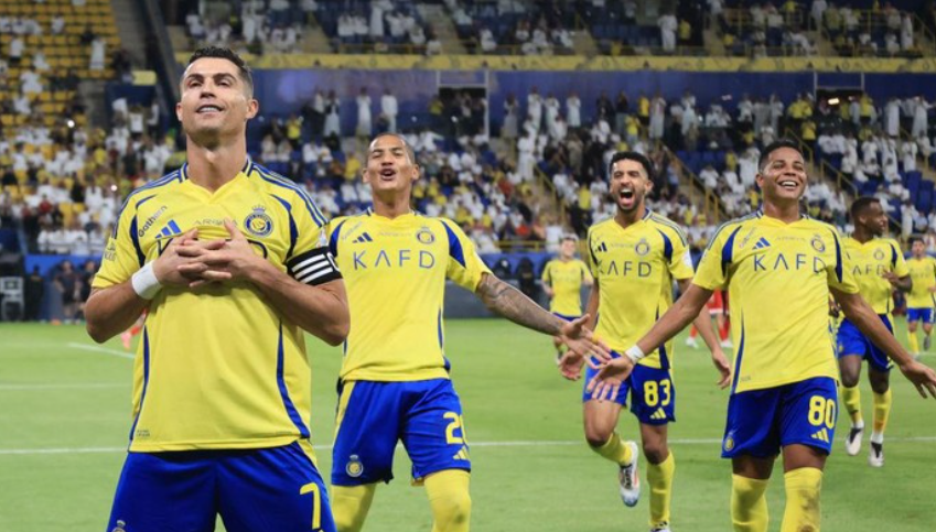 Cristiano Ronaldo bikin gol, Al Nassr kalahkan Al Wehda 2-0 (Al Nassr FC via Getty Images/Al Nassr FC)