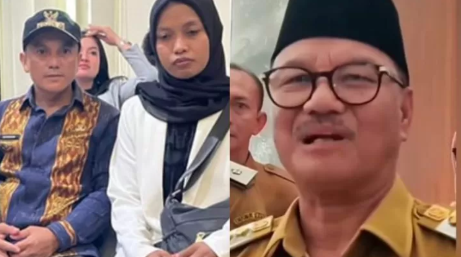 Camat Baito Sudarsono Mangidi saat mendampingi guru honorer Supriyani (kiri), Bupati Konawe Selatan Surunuddin Dangga (kanan)/ist