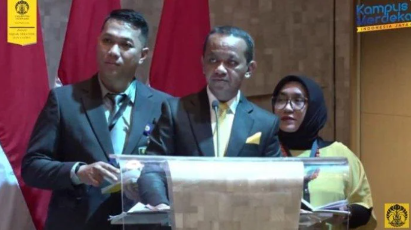 Bahlil Lahadalia saat sidang terbuka promosi doktor yang digelar oleh Kajian Stratejik dan Global Universitas Indonesia (UI) di Kampus UI, Depok pada Rabu (16/10/2024).