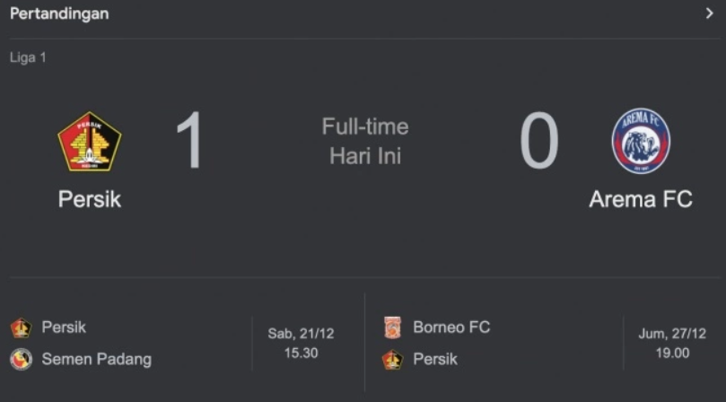Persik Kediri memenangkan laga melawan Arema FC. [Google]