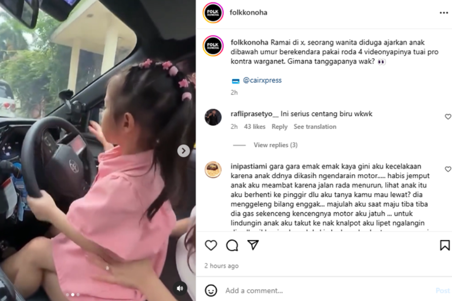Video seorang ibu mengajari anaknya nyetir mobil di kompleks rumahnya.(Tangkapan layar Instagram @folkkonoha)