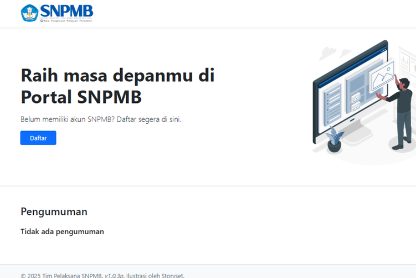 Mulai 13 Januari, Ini Cara Registrasi Akun SNPMB untuk Daftar SNBP 2025(Tangkapan layar situs SNPMB)