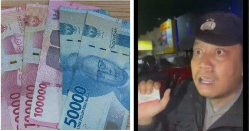 Ilustrasi uang dan oknum polisi menunjukkan KTA saat digerebek warga di Telaga Mas Semarang, Jumat (31/1/2025). Dua polisi diduga memeras pasangan di mobil, meminta Rp 2,5 juta.