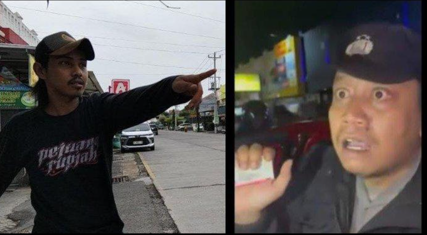 Foto kolase: (kiri) warga menunjukkan lokasi pemerasan oknum polisi di Telaga Mas Semarang, (kanan) oknum polisi menunjukkan KTA saat digerebek warga. Pemerasan terhadap sejoli.