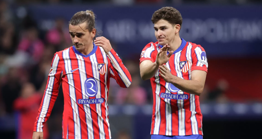 Atletico Madrid berharap duet Antoine Griezmann dan Julian Alvarez menunjukkan ketajamannya atas Gefate FC. (FOOTBALL ESPANA)