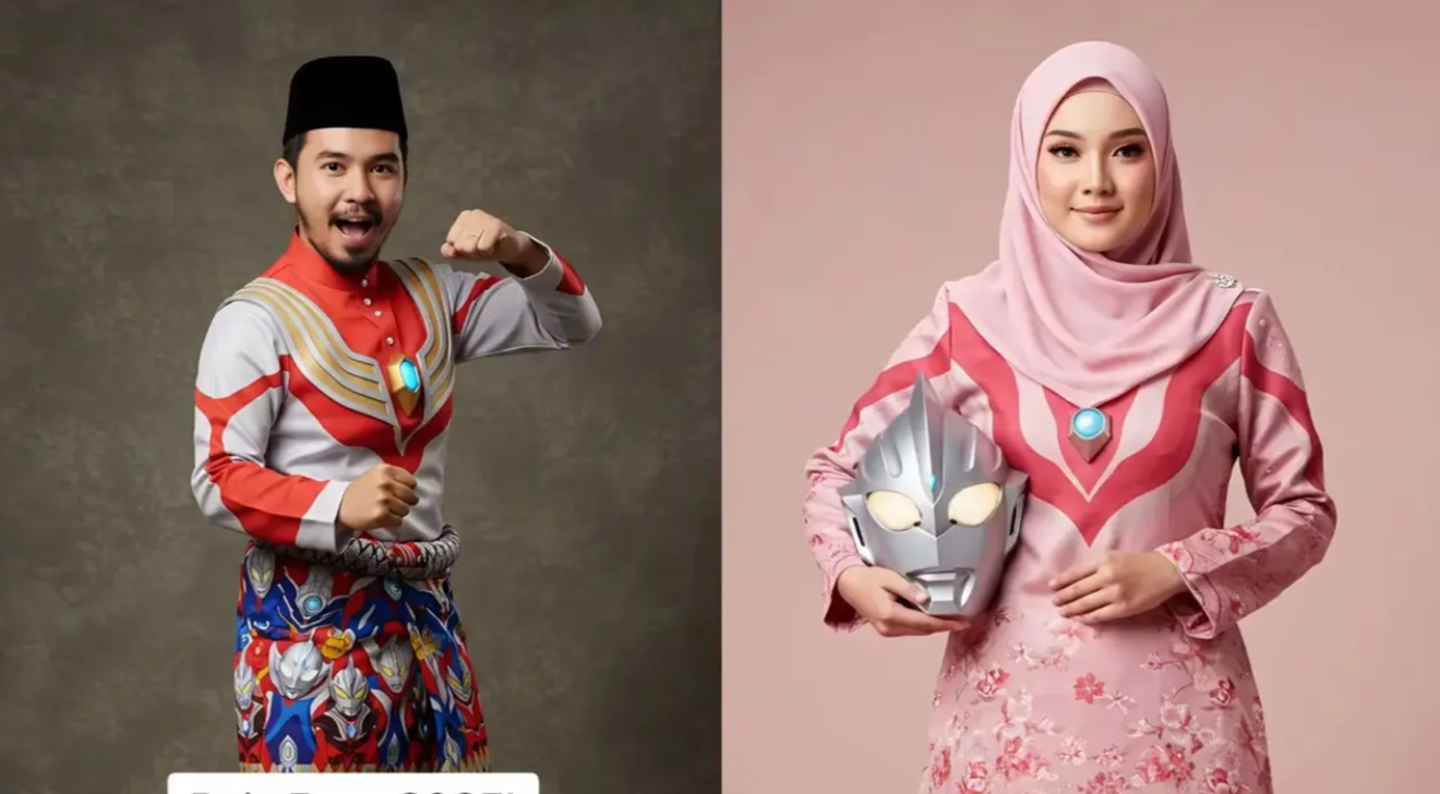 Baju Raya terinspirasi tokoh Ultraman viral di media sosial. (Dok: TikTok @nabiu_rahman)