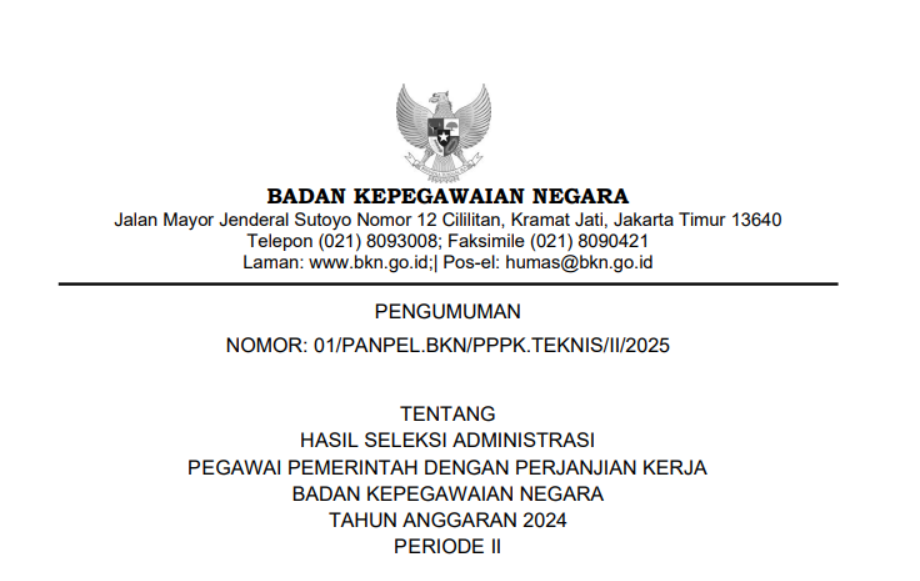 Pengumuman Hasil Seleksi Administrasi PPPK BKN 2024 Periode II