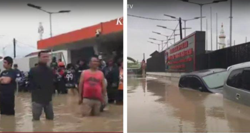 Banjir melanda Perumahan Pondok Gede Permai, Bekasi pada Selasa (4/3/2025). Banjir disebabkan karena luapan air dari Kali Bekasi. (Tangkapan layar Kompas TV)