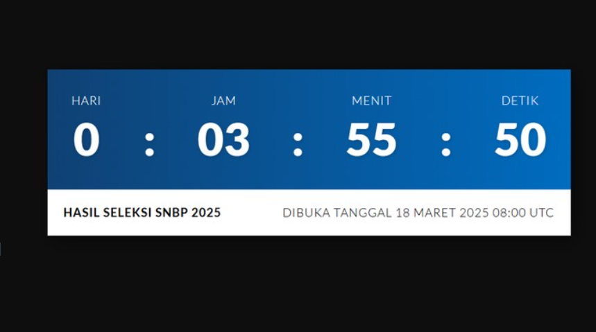 Timer Pengumuman SNBP 2025. (Foto: Tangkapan Layar Laman Pengumuman SNBP 2025)