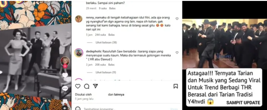Influencer Bunda Corla ikut buka suara usai tarian bagi-bagi THR disebut mirip dengan Tarian Hora Yahudi. Kolase tangkapan layar Instagram @corla_2/TikTok @sampit.update_