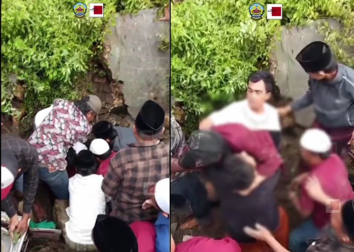 Warga Lakukan Evakuasi Korban Longsor di Desa Pakaan Laok, Kecamatan Galis, Bangkalan. Sabtu (12/4/2025)