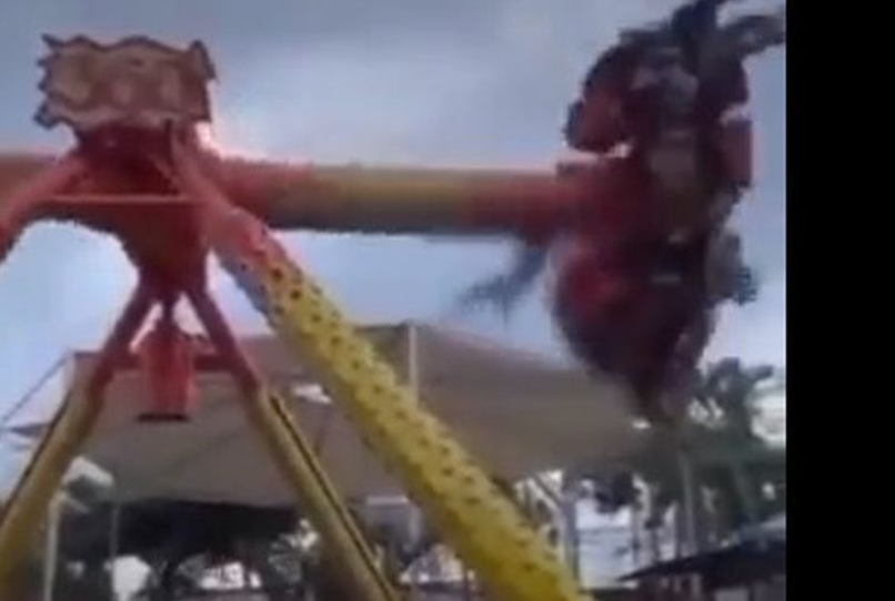 Tangkapan layar video bocah terlempar dari wahana Pendulum 360 Jatim Park 1, Kota Batu, Jawa Timur.(X)