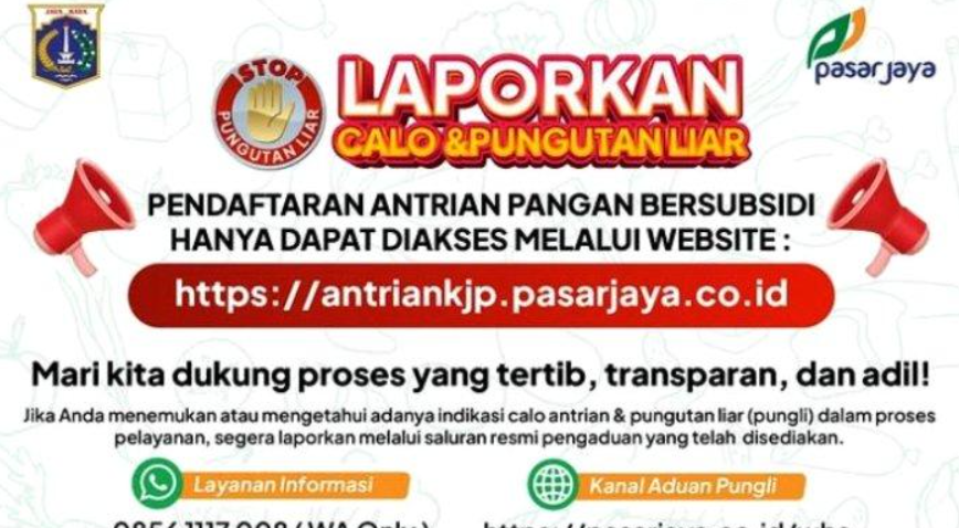 Instagram @perumdapasarjaya Informasi pendaftaran antrian Pangan Bersubsidi hanya dapat diakses melalui website https://antriankjp.pasarjaya.co.id.