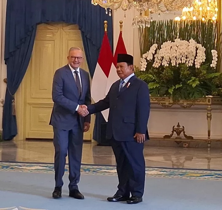 Presiden RI Prabowo Subianto saat menerima kunjungan Perdana Menteri Australia, Anthony Albanese, di Istana Merdeka
