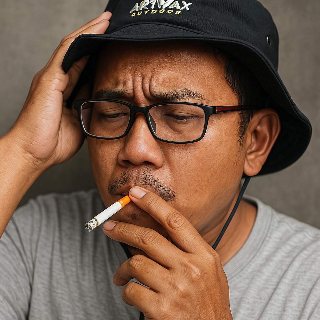 Ilustrasi : seorang pria saat menyedot sepuntung rokok ditangannya