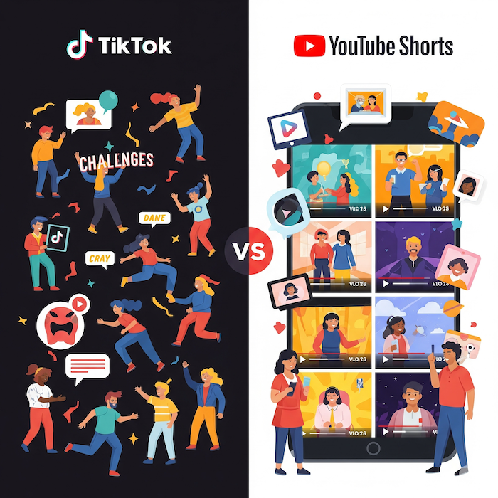 Ilustrasi TikTok dan YouTube Shorts.