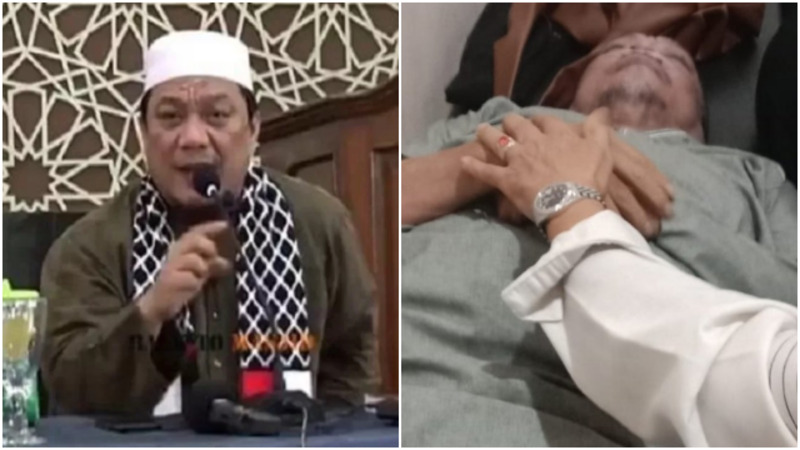 Foto kiri Ustadz Yahya Waloni saat menyampaikan khurbah idul adha. Foto Kiri ustadz Yahya Waloni sesaat setelah meninggal