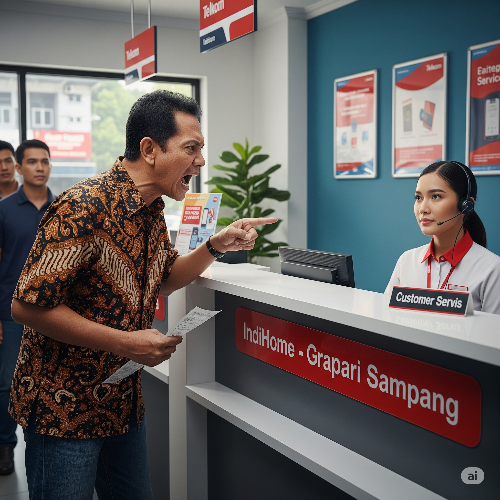 IlustrasI : Kekesalan seorang pelanggan indohome di Grapari Sampang lantaran dipersulit memproses pemberhentian langganan