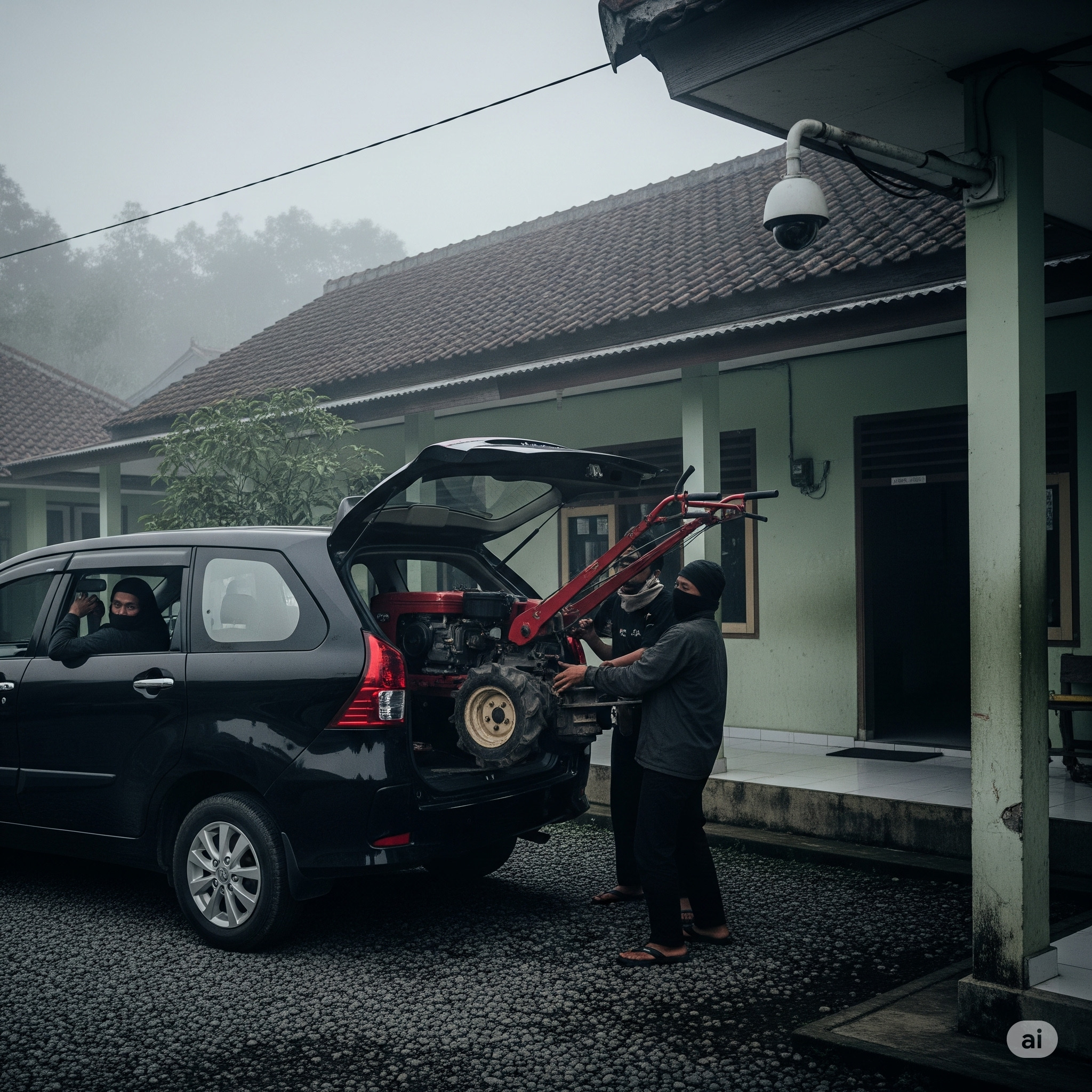 Ilustrasi : Tiga pencuri memasukkan handtraktor kedalam mobil avanza