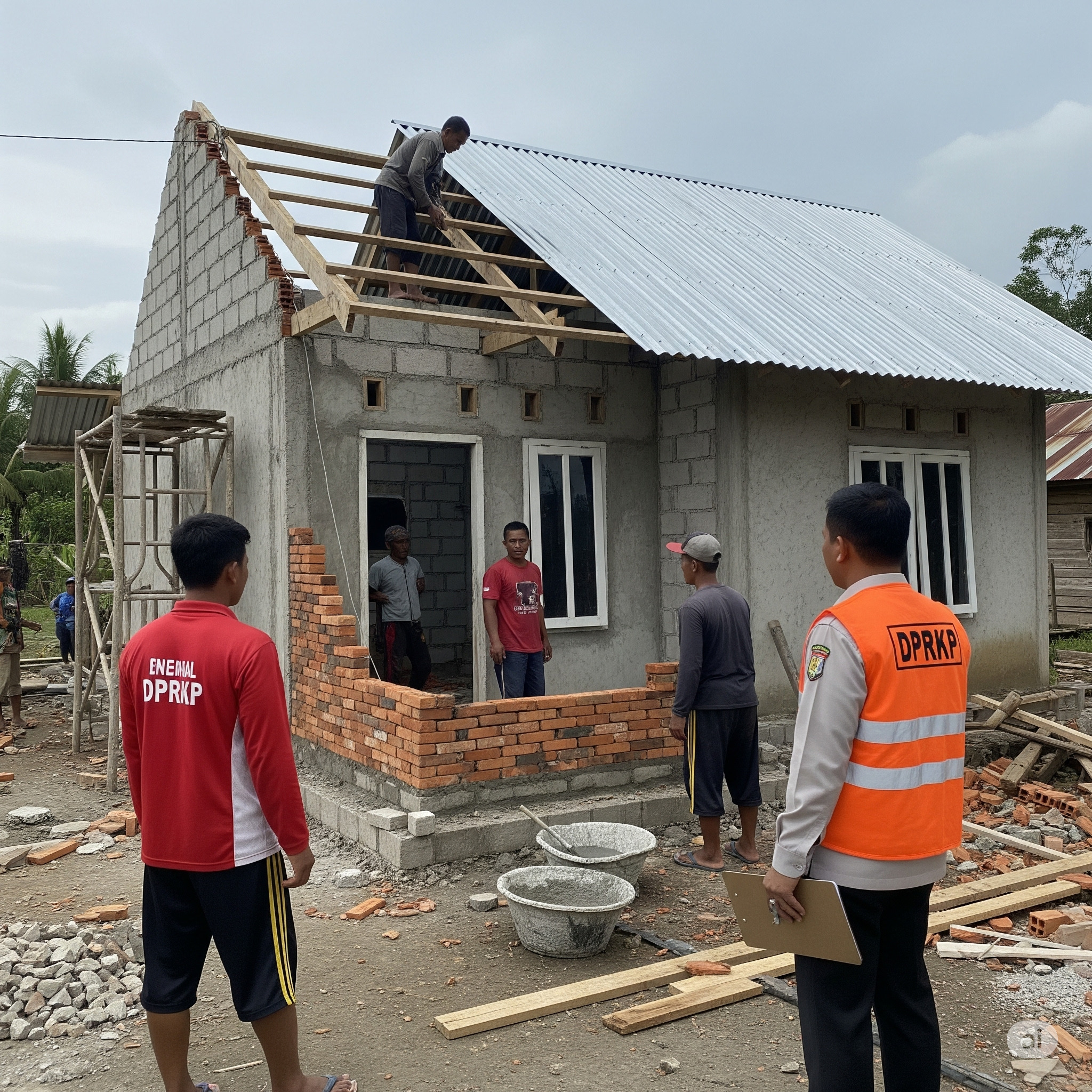 Iluatrasi : perbaikan rumah milik salah satu korban bencana oleh pemerintah Bangkalan