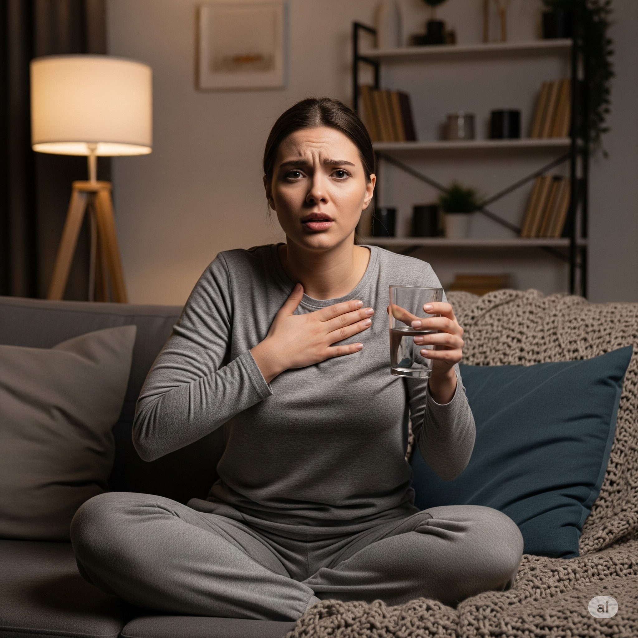 Ilustrasi seorang perempuan yang sedang sakit dada