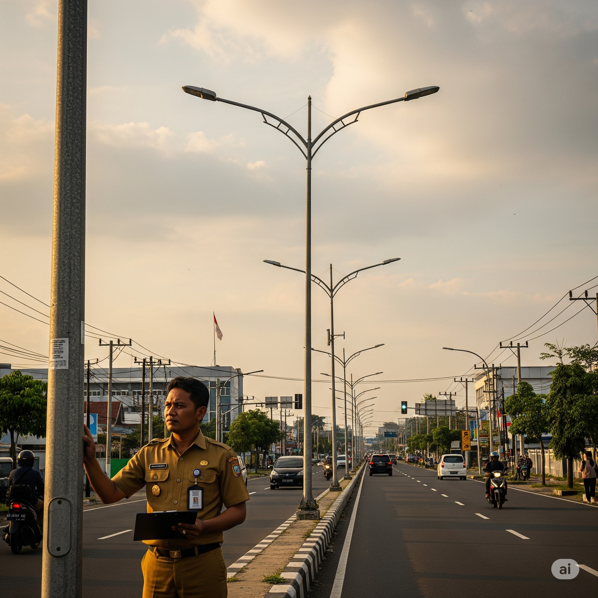 Ilustrasi tiang lampu penerangan jalan umum (PJU)