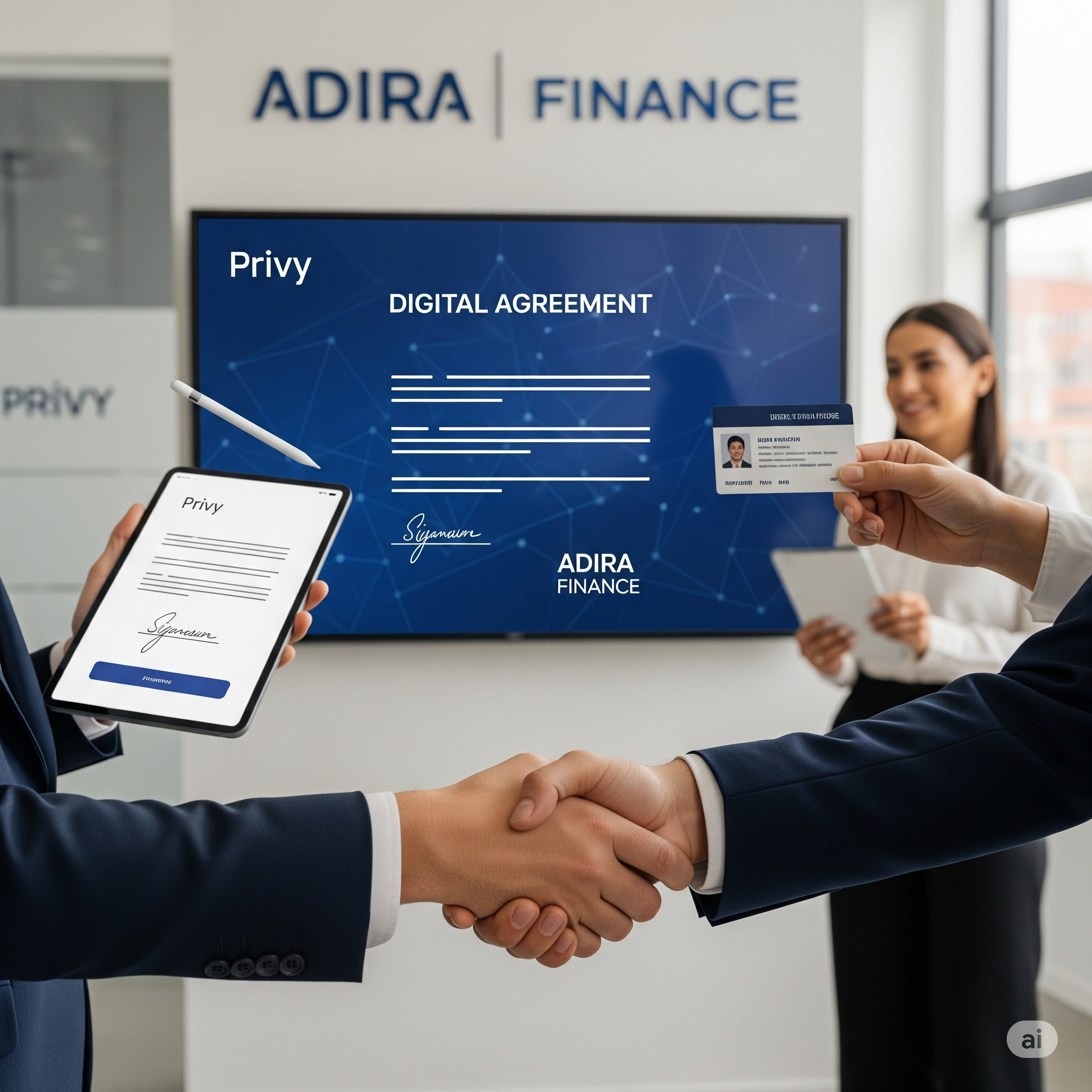 Perwakilan Privy dan Adira Finance berjabat tangan menandai kerja sama strategis dalam layanan pembiayaan digital Danadira.