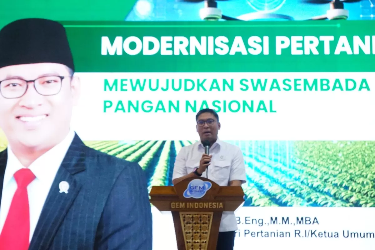 Wakil Menteri Pertanian (Wamentan) Sudaryono memberikan pidato pada Pameran Inagritech 2025 di Kemayoran, Jakarta.