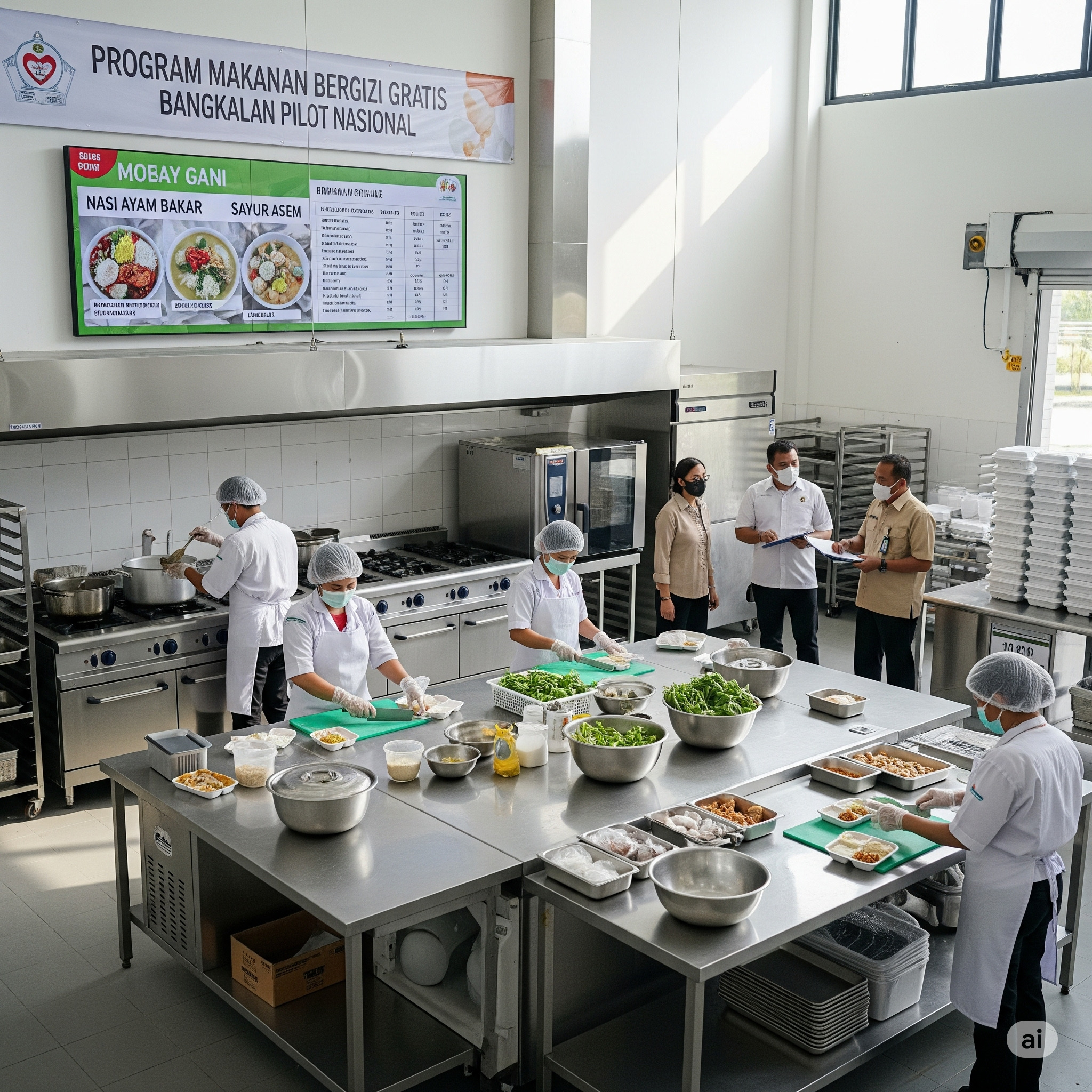 Ilustrasi dapur MBG yang tampak bersih dan steril
