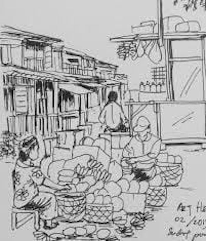 Kegiatan jual beli di pasar.