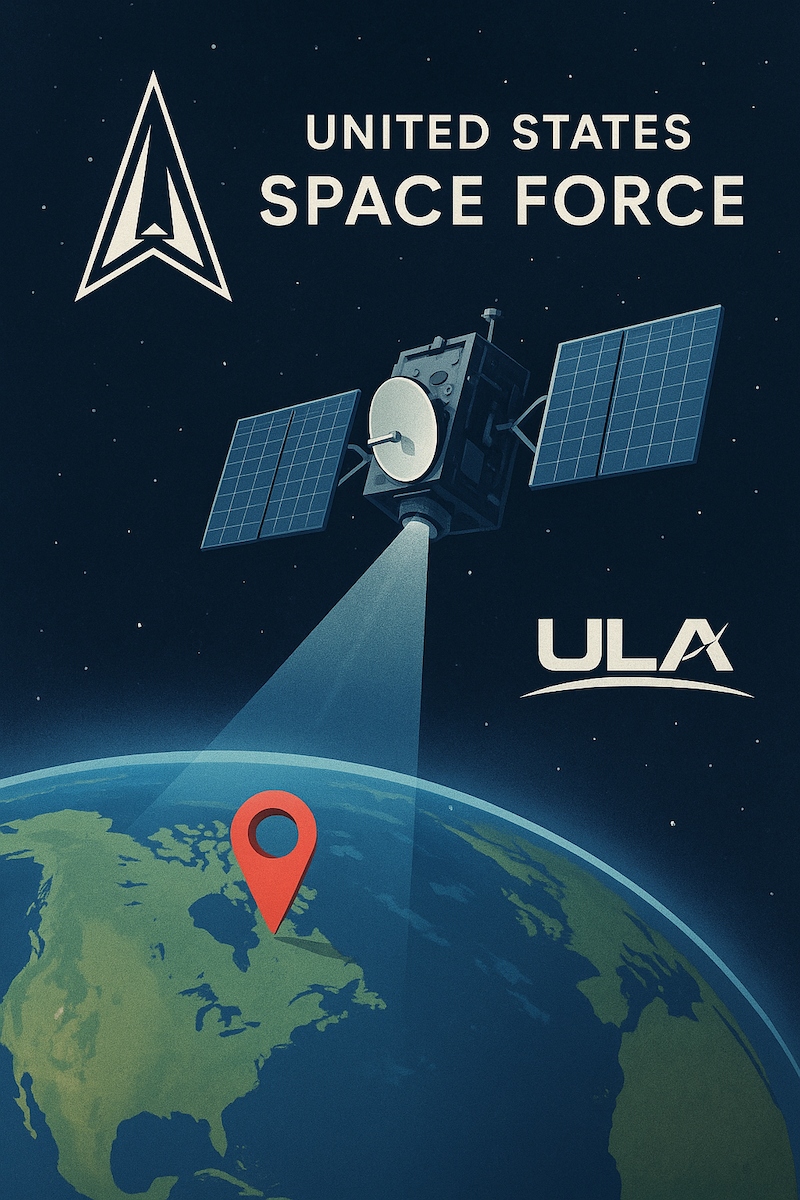 Satelit GPS eksperimental Space Force memancarkan sinyal navigasi presisi menuju Bumi, menandai era baru teknologi Positioning, Navigation, and Timing (PNT).