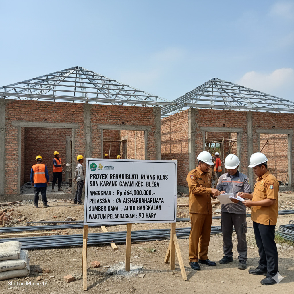 Ilustrasi pembangunan rehab gedung SDN Karanggayam Kec. Blega yang dianggarkan senilai Rp 644 juta rupiah