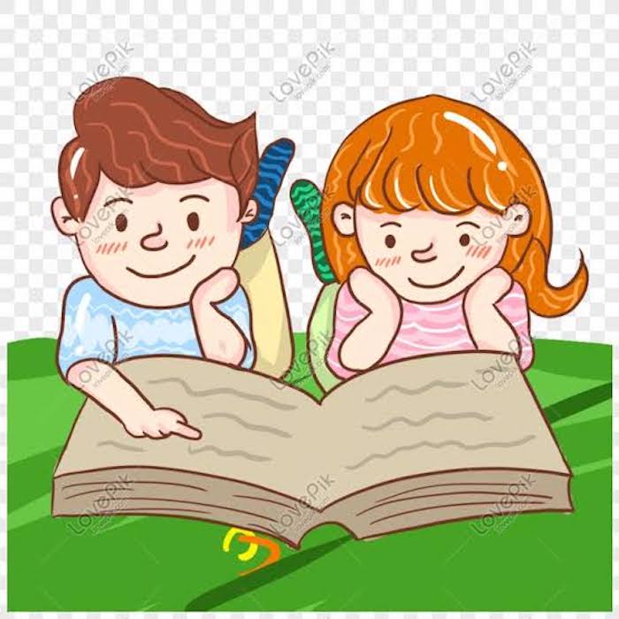 Ilustrasi pelajar membaca buku.