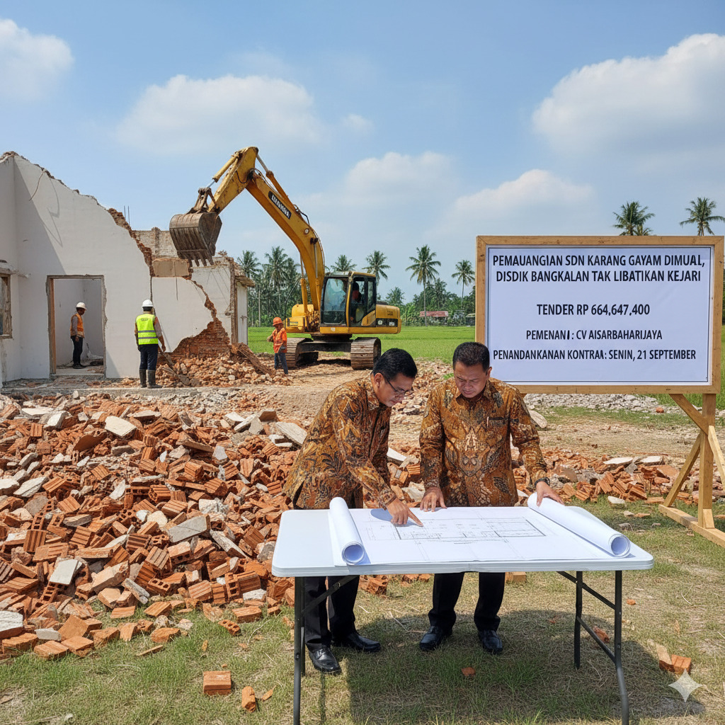 Ilustrasi pembangunan gedung SDN Karanggayam yang dimenangkan oleh CV Aisarbaharijaya sudah mulai dikerjakan