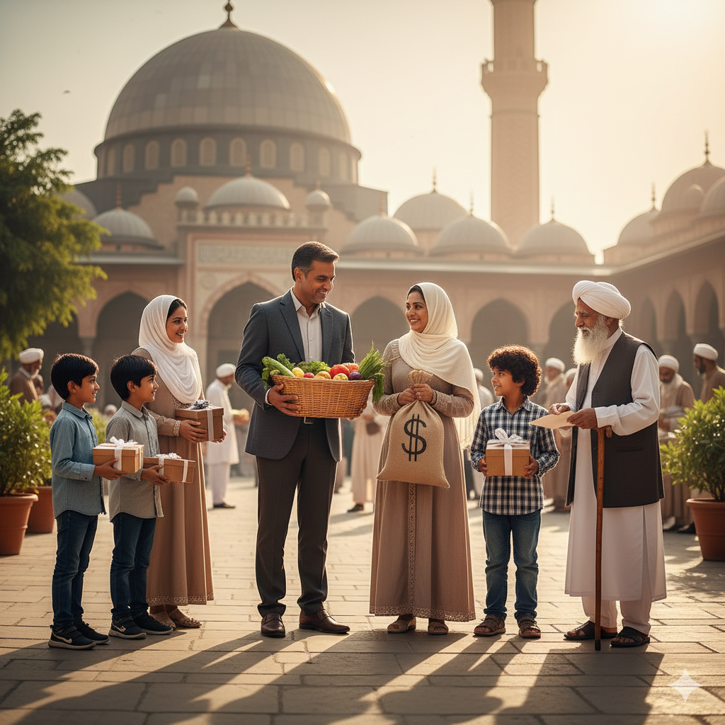 Kegiatan bersedekah kepada orang yang membutuhkan. AI