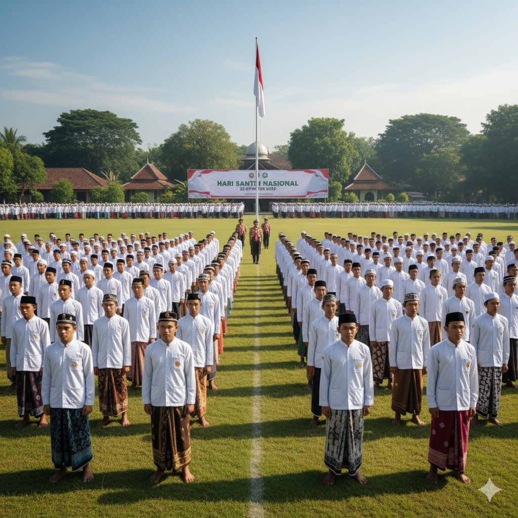 Ilustrasi ratusan santri sedang berada upacara memperingati hari santri nasional yang jatuh pada 22 Oktober 2025