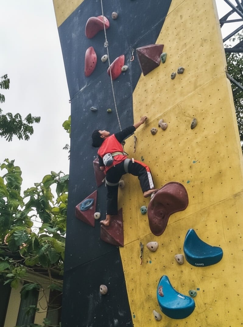 MEMACU ADRENALIN: Seorang atlet sedang latihan di lokasi Panjat Tebing Unira, Minggu (26/10).&nbsp;