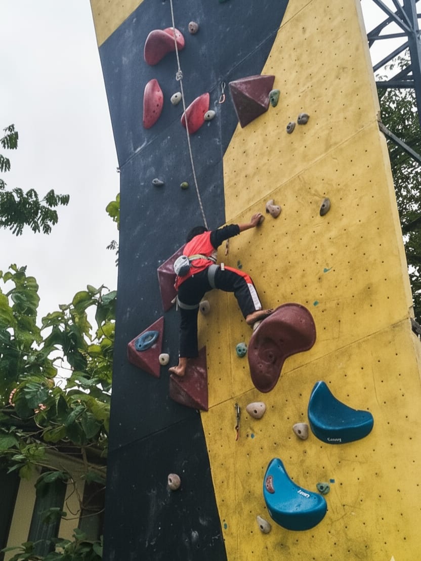 BERBAKAT: Seorang atlet sedang latihan memanjat tebing di lokasi Panjat Tebing Unira, Minggu (26/10).&nbsp;