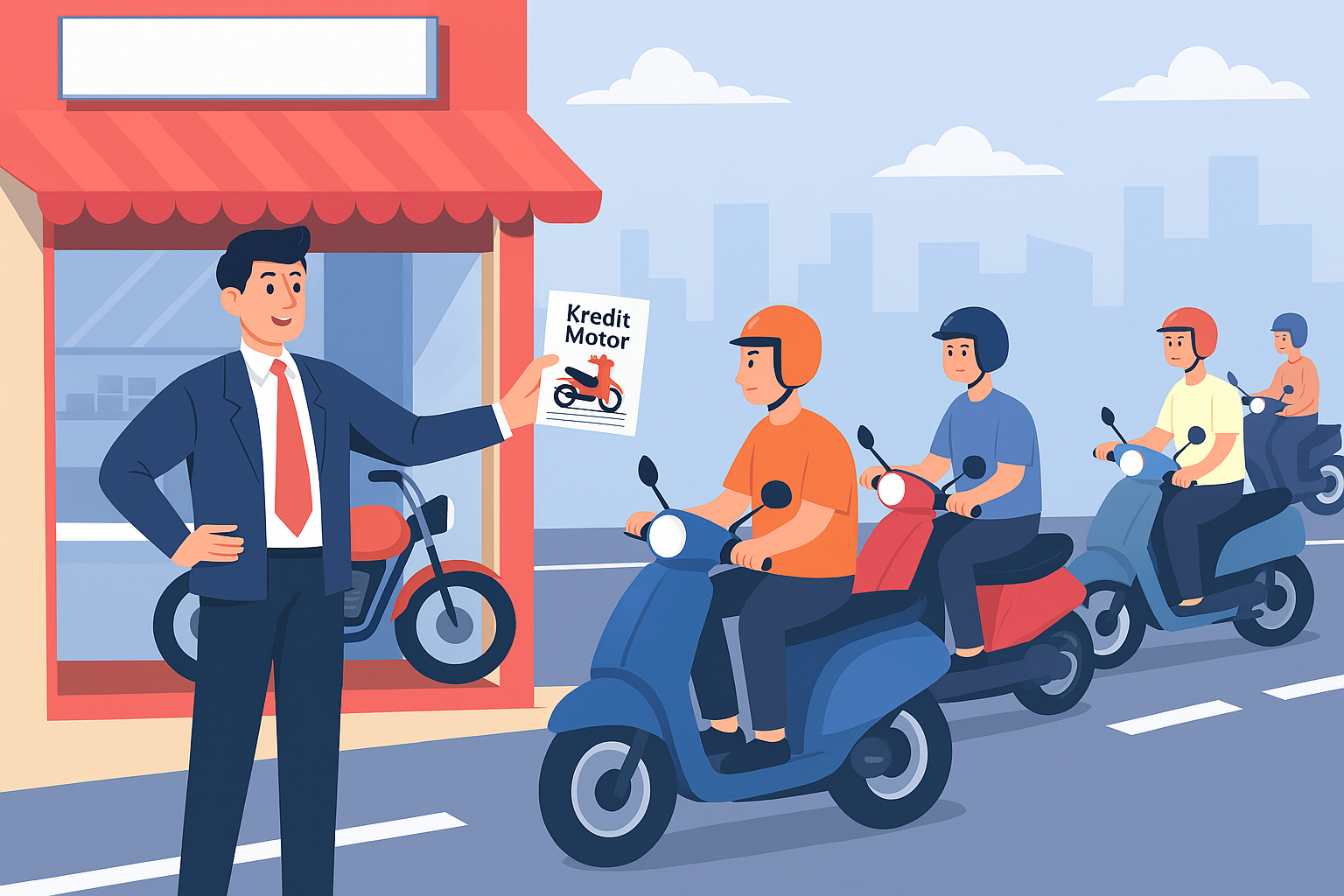 Ilustrasi Sales menawarkan kredit motor.