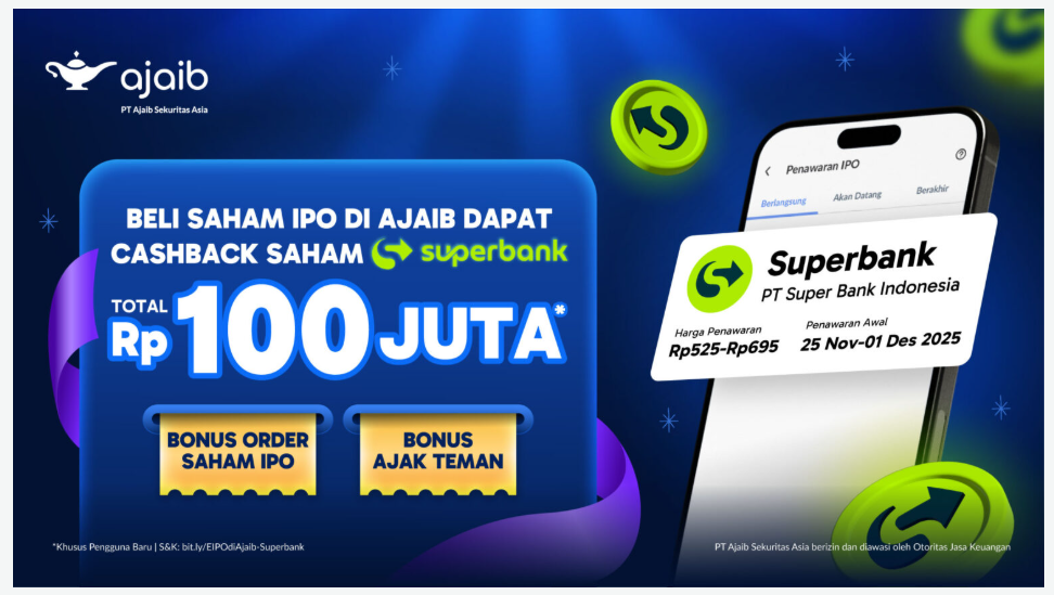 Cara Dapat Cashback Saham Superbank. (ajaib.co.id)