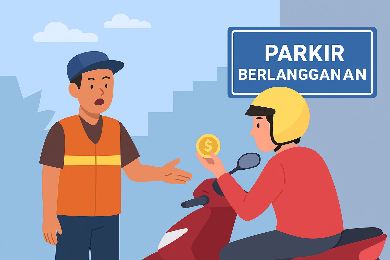 Ilustrasi parkir berlangganan vs parkir liar.