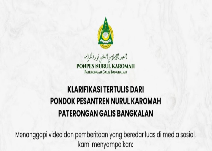 Pondok Pesantren (Ponpes) Nurul Karomah, Desa Paterongan, Kecamatan Galis, Kabupaten Bangkalan akhirnya angkat bicara soal dugaan kasus pencabulan oknum Lora.