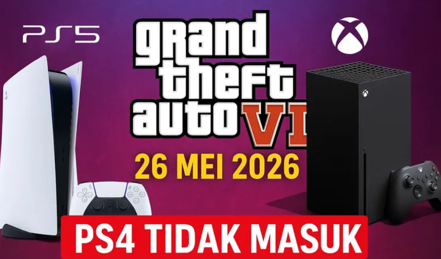 GTA 6 dipastikan hanya dirilis untuk PS5 dan Xbox Series X S pada 26 Mei 2026 /a.j  Sumber Artikel berjudul " Daftar Konsol yang Bisa Mainkan GTA 6, Apakah PS4 Termasuk? Cek Platform Resminya ", selen